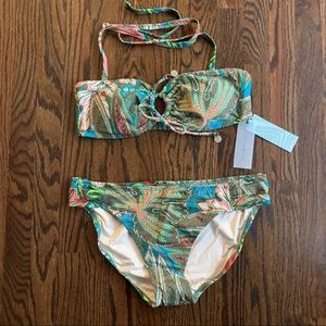 Coastal Blue O ring Bandeau Halter Bikini Set